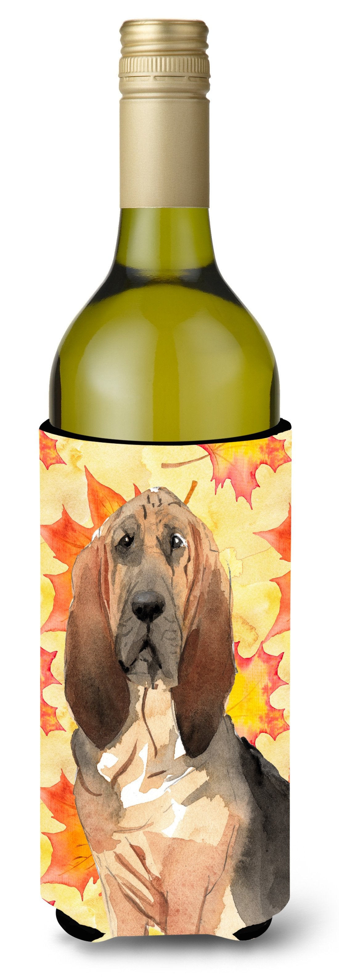 Fall Leaves Bloodhound Wine Bottle Beverge Insulator Hugger CK1850LITERK by Caroline&#39;s Treasures