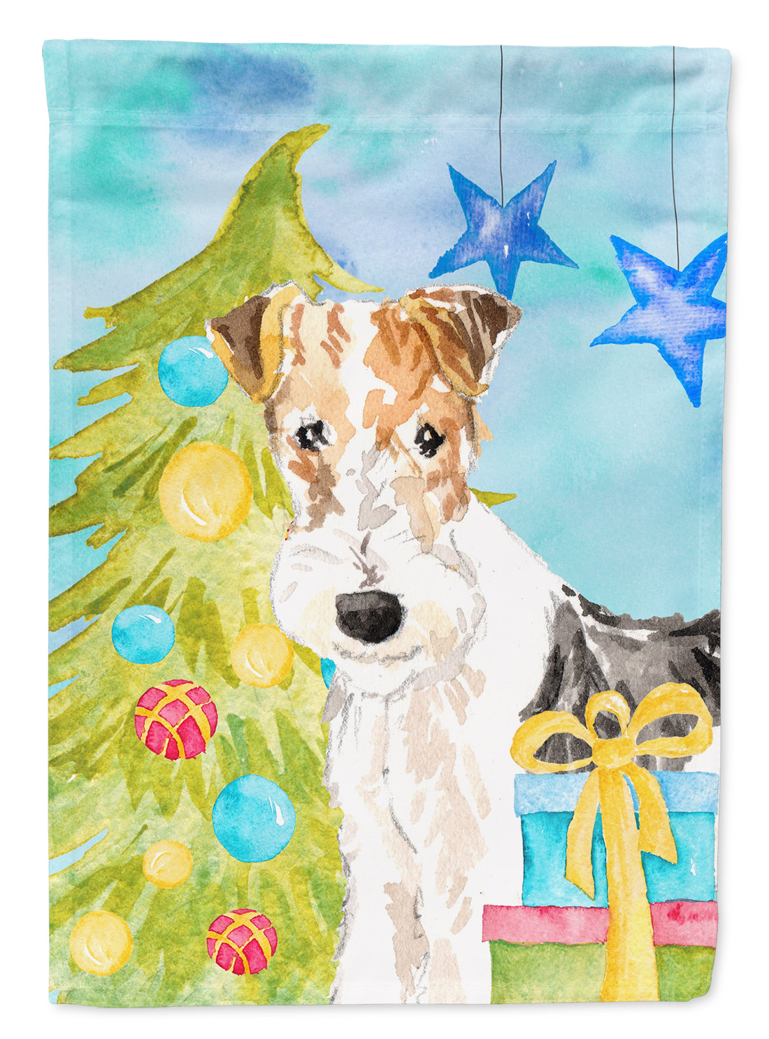 Christmas Tree Fox Terrier Flag Canvas House Size CK1855CHF  the-store.com.
