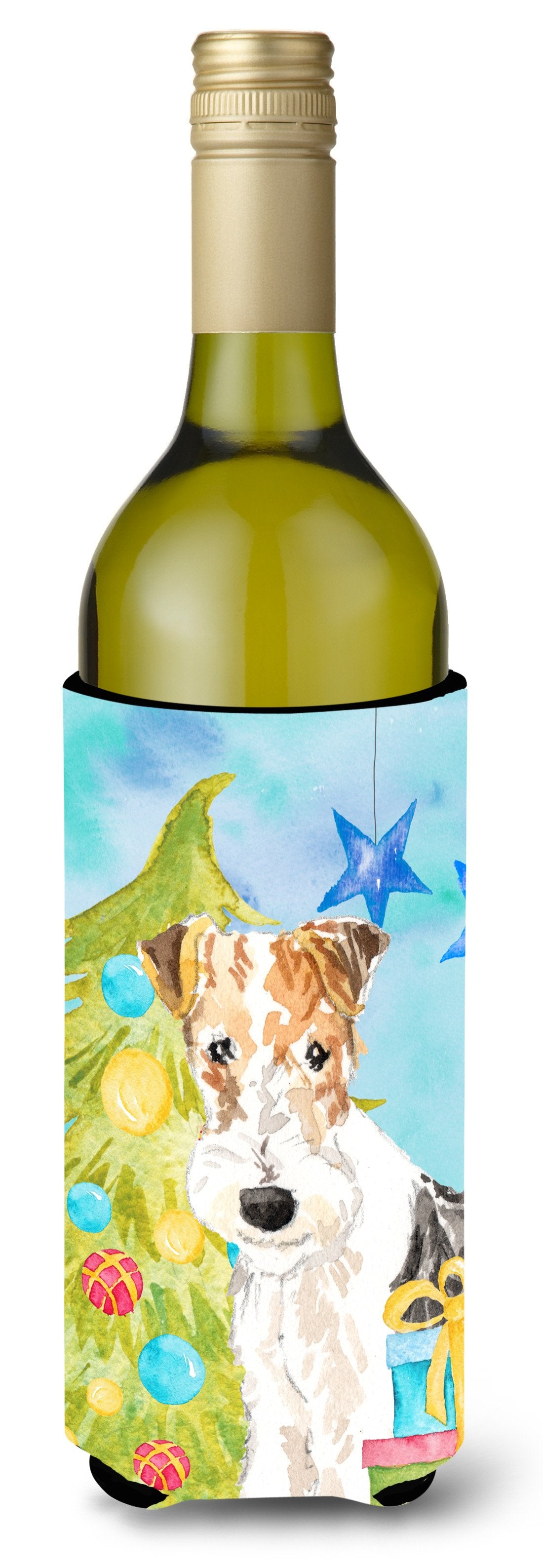 Christmas Tree Fox Terrier Wine Bottle Beverge Insulator Hugger CK1855LITERK by Caroline&#39;s Treasures