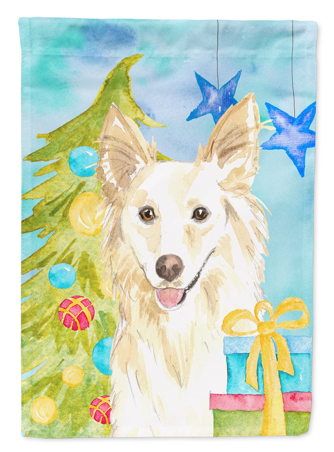 Christmas Tree White Collie Flag Canvas House Size CK1856CHF