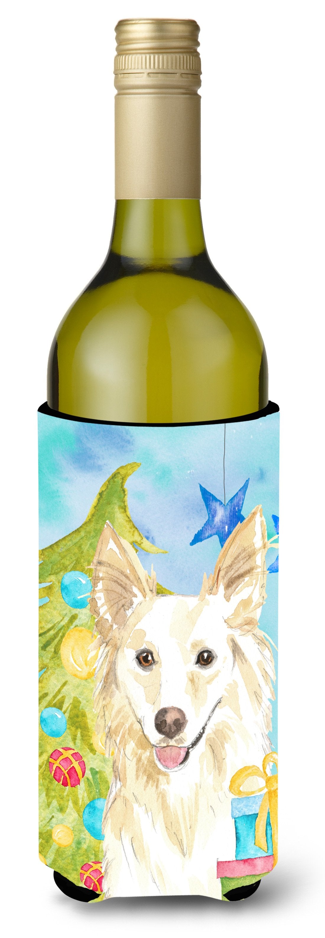 Christmas Tree White Collie Wine Bottle Beverge Insulator Hugger CK1856LITERK by Caroline&#39;s Treasures