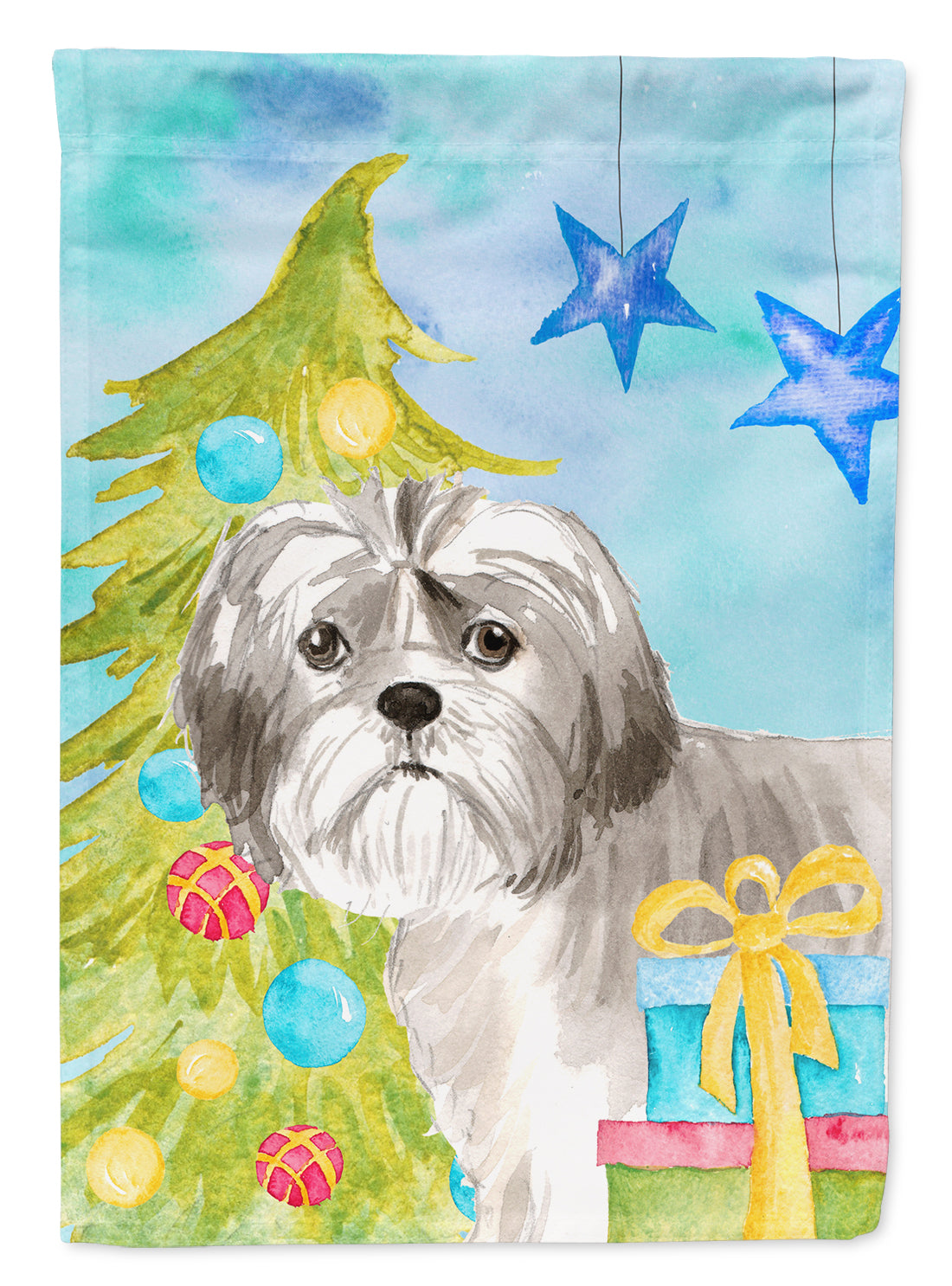 Christmas Tree Shih Tzu Puppy Flag Canvas House Size CK1862CHF  the-store.com.