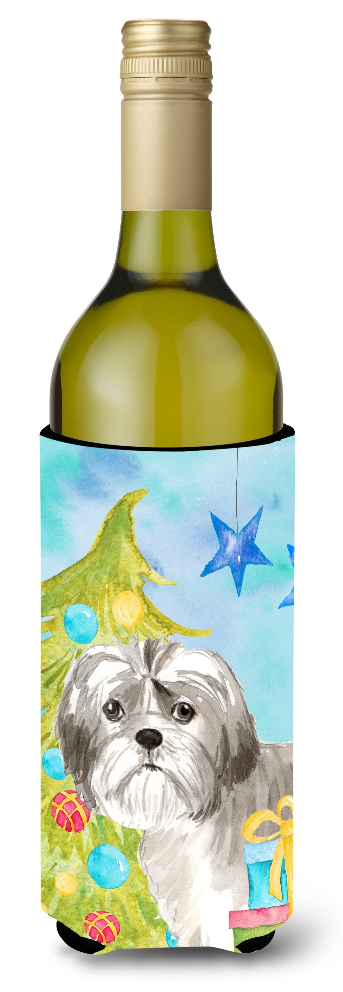 Christmas Tree Shih Tzu Puppy Wine Bottle Beverge Insulator Hugger CK1862LITERK by Caroline&#39;s Treasures