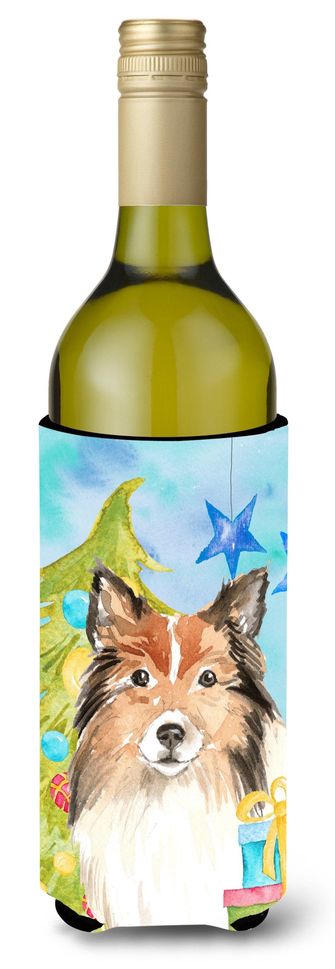 Christmas Tree Sheltie Wine Bottle Beverge Insulator Hugger CK1864LITERK by Caroline&#39;s Treasures