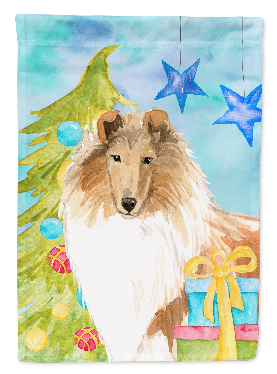 Christmas Tree Rough Collie Flag Canvas House Size CK1867CHF