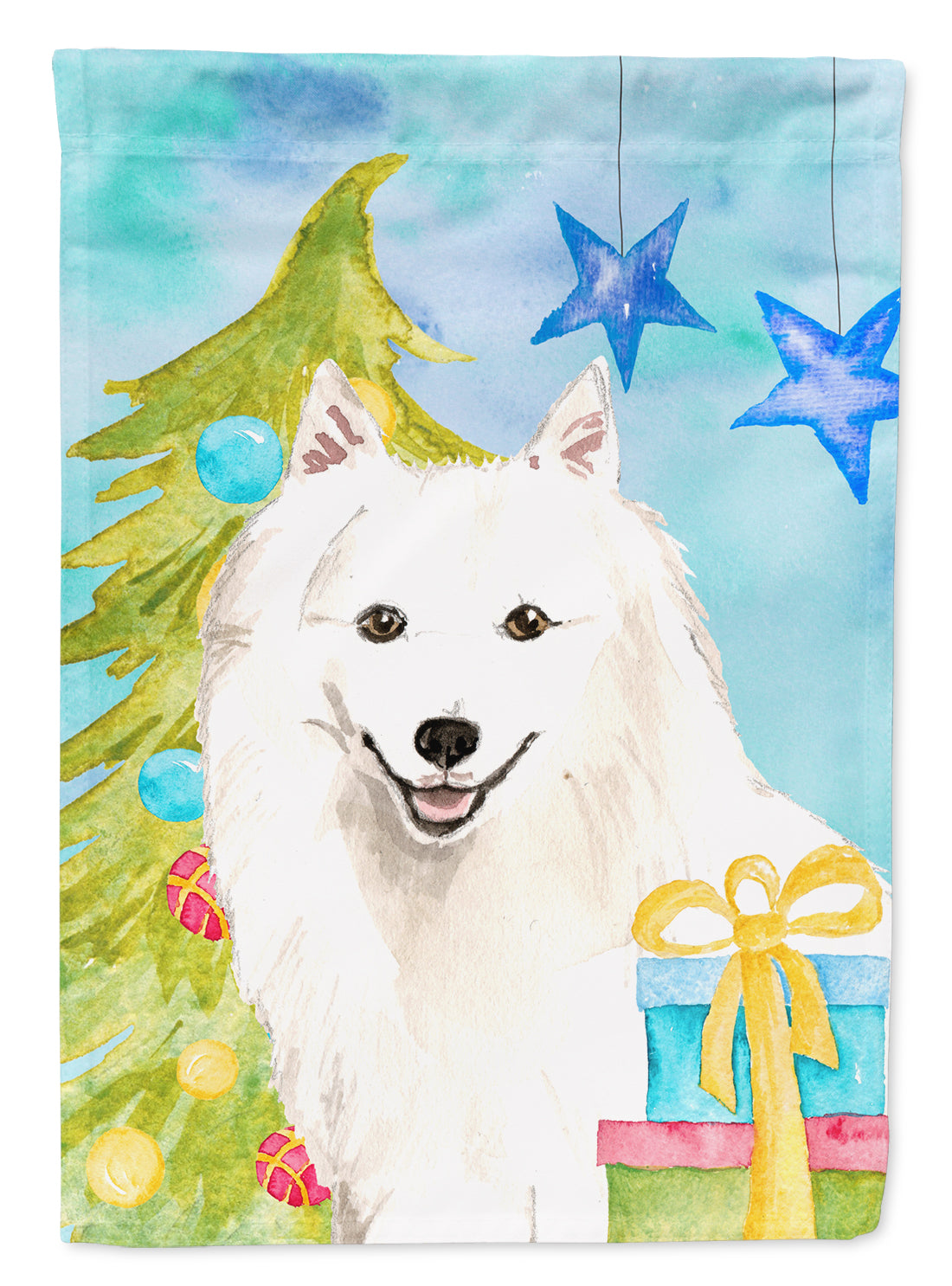 Christmas Tree Japanese Spitz Flag Canvas House Size CK1875CHF  the-store.com.