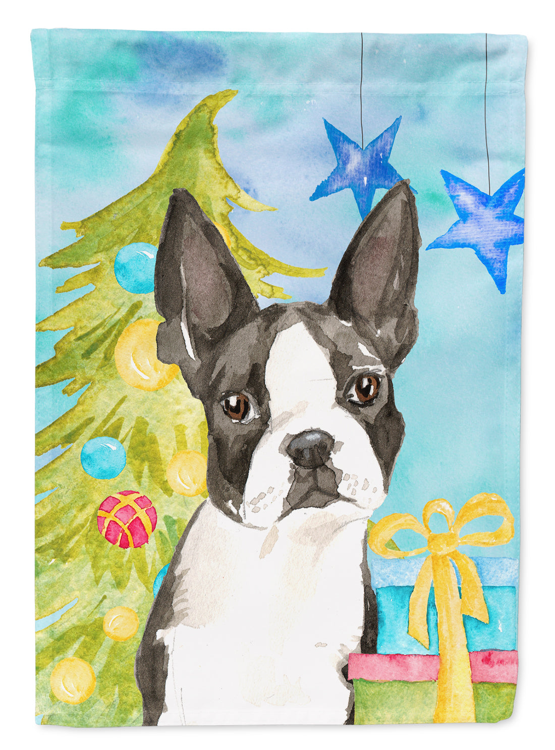 Christmas Tree Boston Terrier Flag Canvas House Size CK1886CHF  the-store.com.