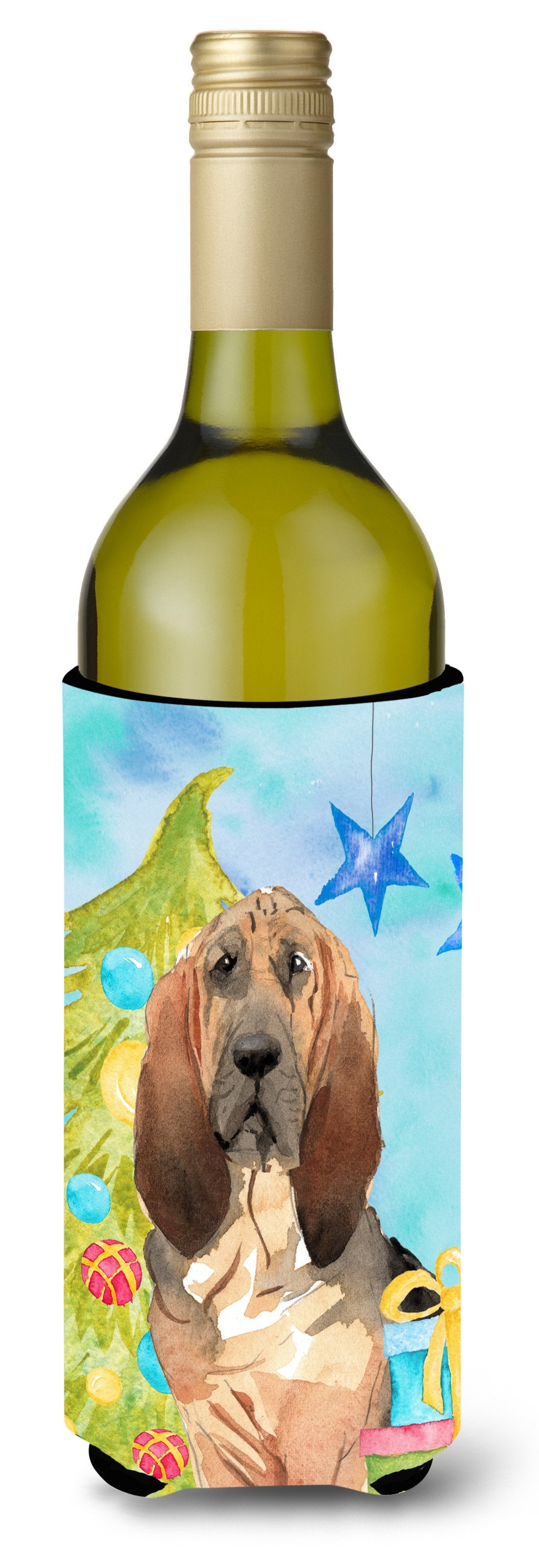 Christmas Tree Bloodhound Wine Bottle Beverge Insulator Hugger CK1887LITERK by Caroline&#39;s Treasures
