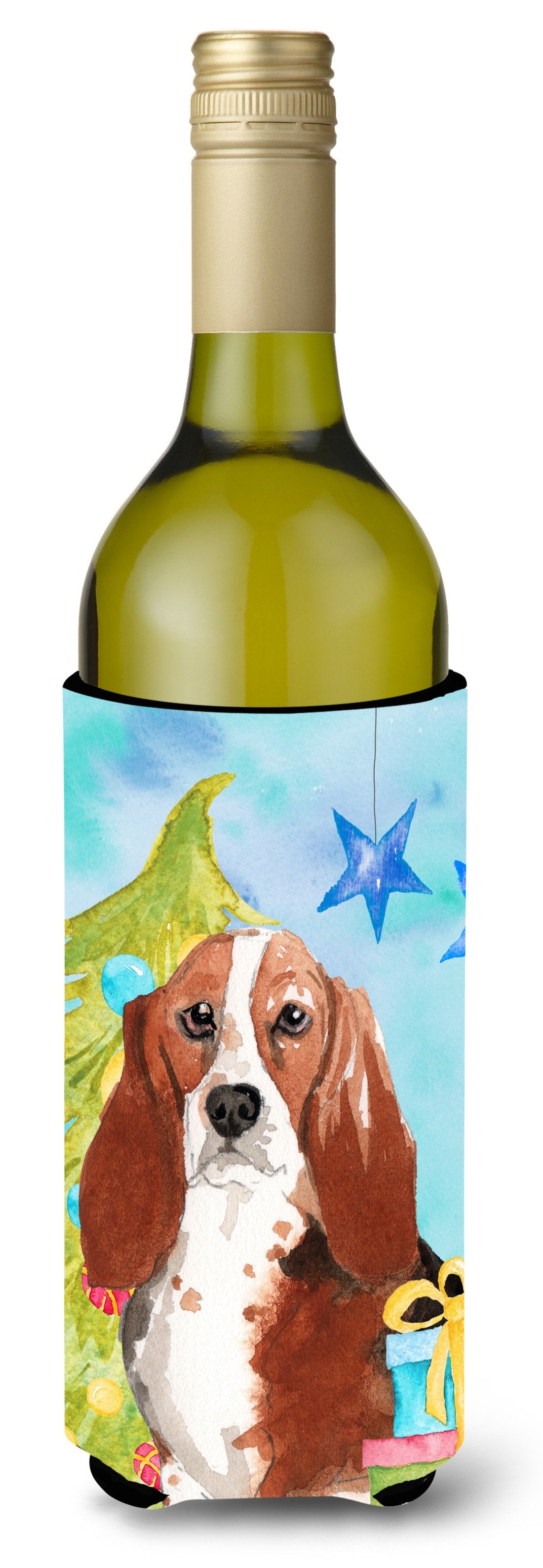 Christmas Tree Basset Hound Wine Bottle Beverge Insulator Hugger CK1890LITERK by Caroline&#39;s Treasures