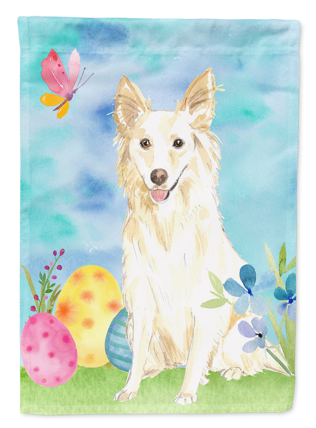 Caroline's Treasures Easter Eggs White Collie Flag Canvas House Size CK1893CHF