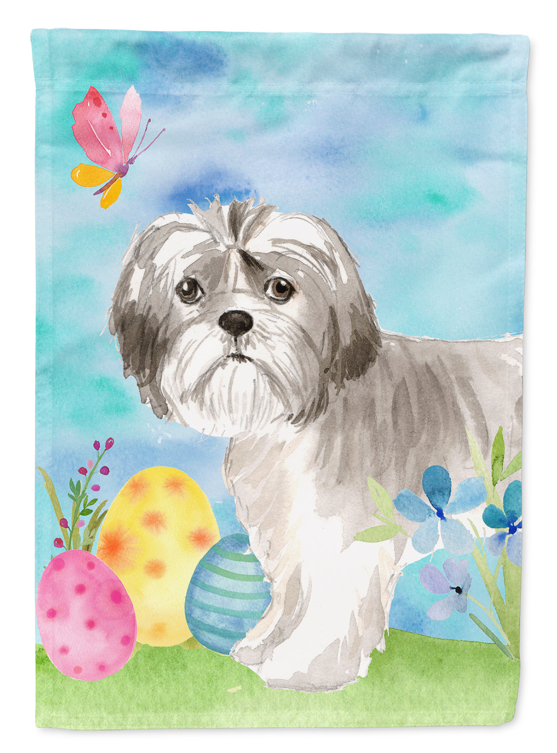 Caroline's Treasures Easter Eggs Shih Tzu Puppy Flag Canvas House Size CK1899CHF