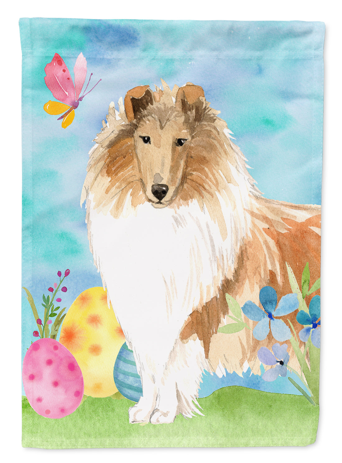 Easter Eggs Rough Collie Flag Canvas House Size CK1904CHF  the-store.com.