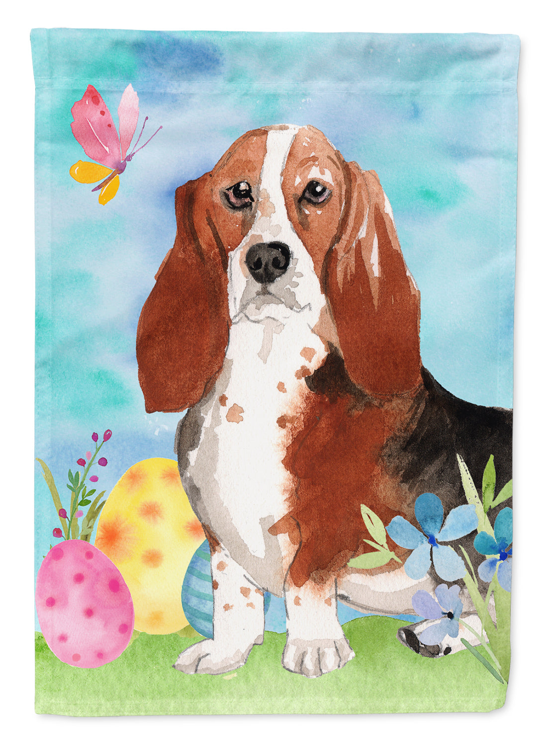 Easter Eggs Basset Hound Flag Canvas House Size CK1927CHF