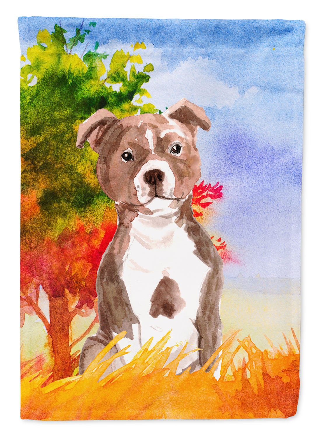 Fall Red Staffordshire Bull Terrier Flag Canvas House Size CK1933CHF  the-store.com.