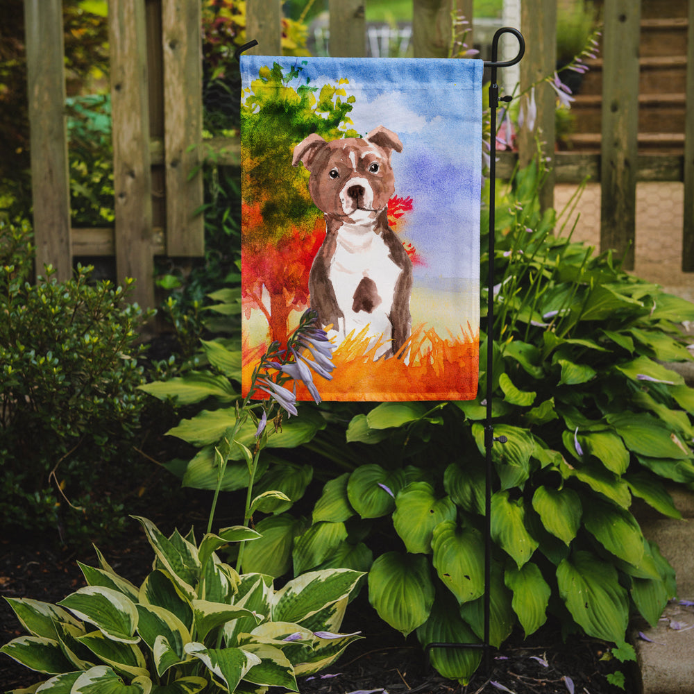 Fall Red Staffordshire Bull Terrier Flag Garden Size CK1933GF  the-store.com.