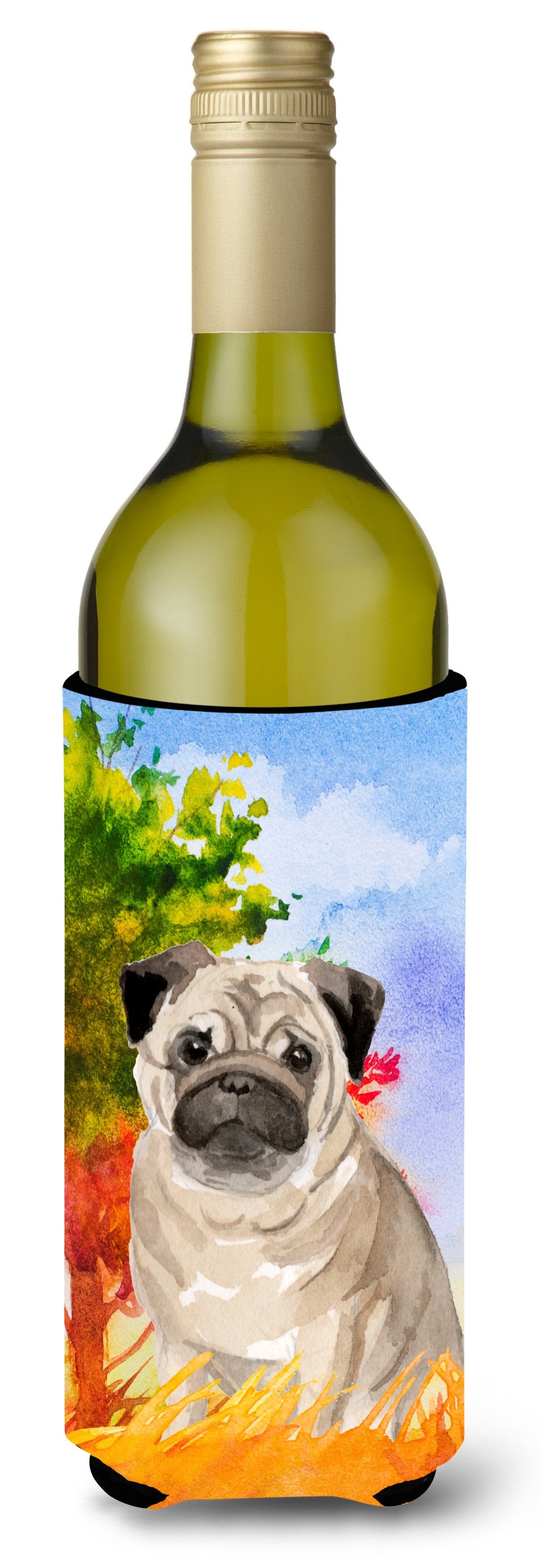 Fall Fawn Pug Wine Bottle Beverage Insulator Hugger CK1934LITERK by Caroline&#39;s Treasures