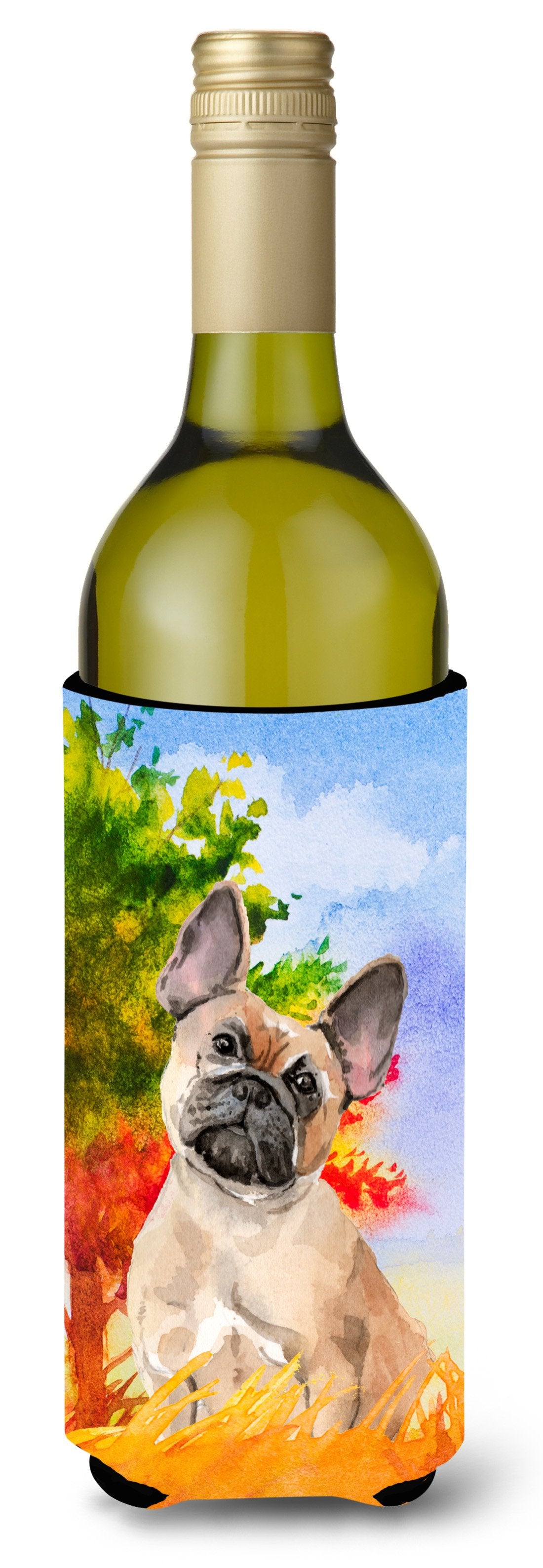 Fall Fawn French Bulldog Wine Bottle Beverage Insulator Hugger CK1943LITERK by Caroline&#39;s Treasures