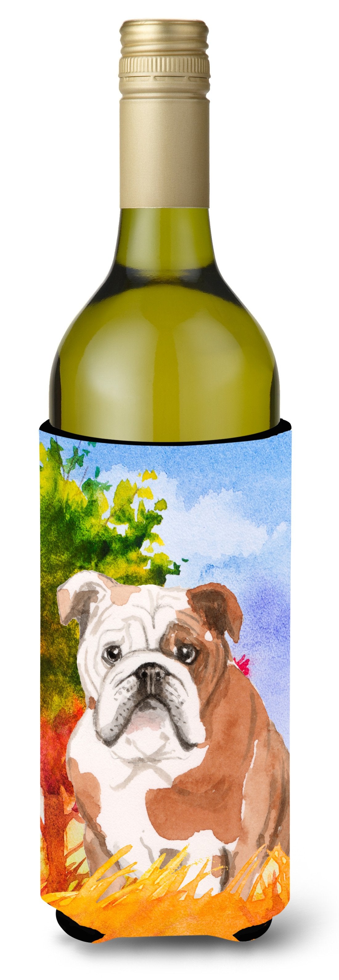 Fall English Bulldog Wine Bottle Beverage Insulator Hugger CK1944LITERK by Caroline&#39;s Treasures