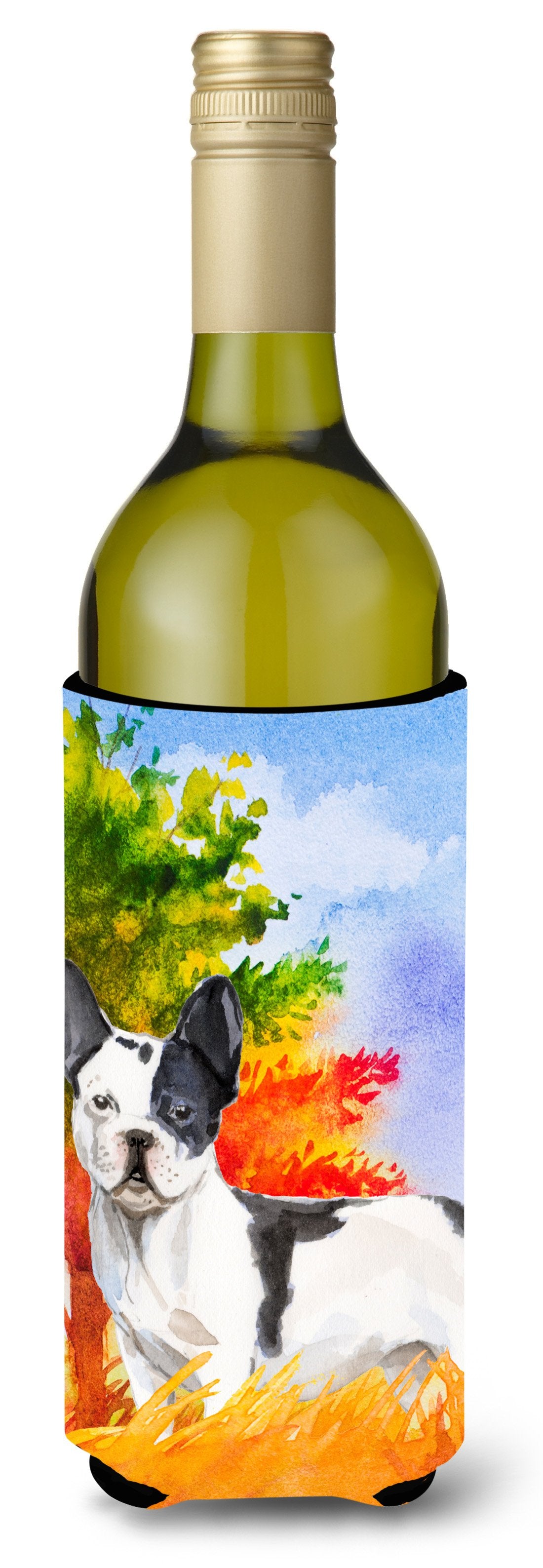 Fall French Bulldog Wine Bottle Beverage Insulator Hugger CK1956LITERK by Caroline&#39;s Treasures