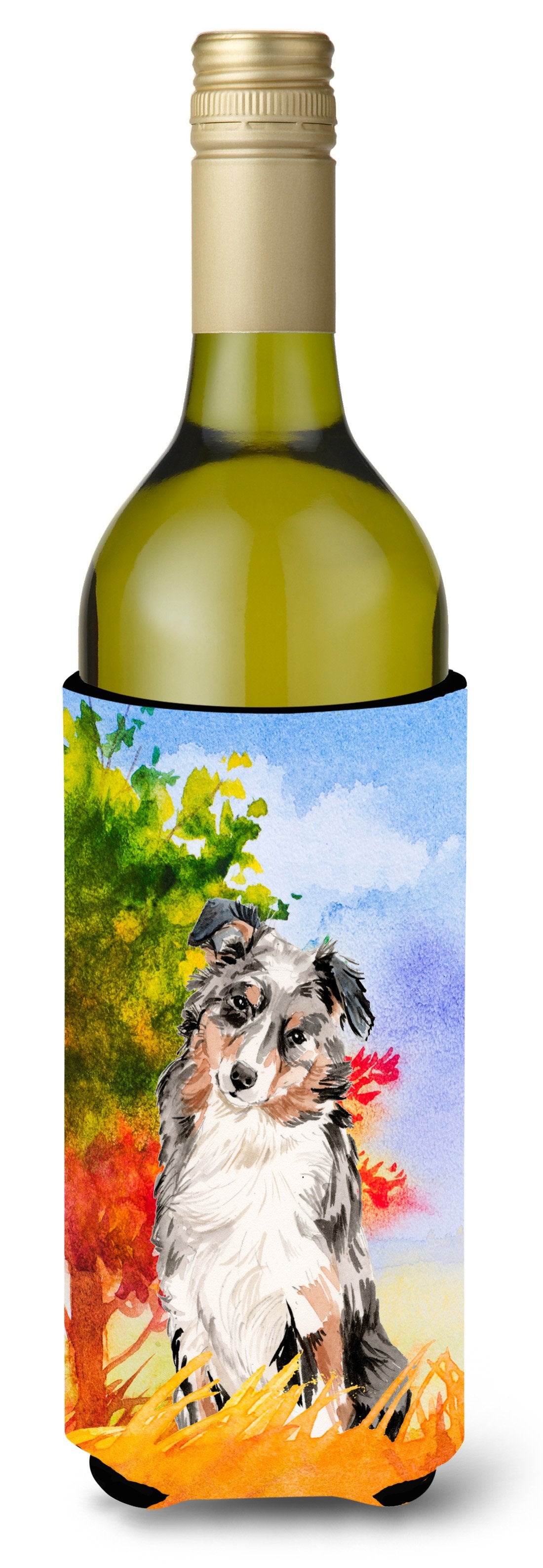 Fall Australian Shepherd Wine Bottle Beverage Insulator Hugger CK1960LITERK by Caroline&#39;s Treasures
