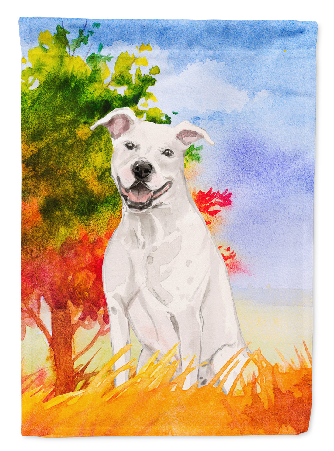 Fall White Staffie Bull Terrier Flag Canvas House Size CK1961CHF  the-store.com.