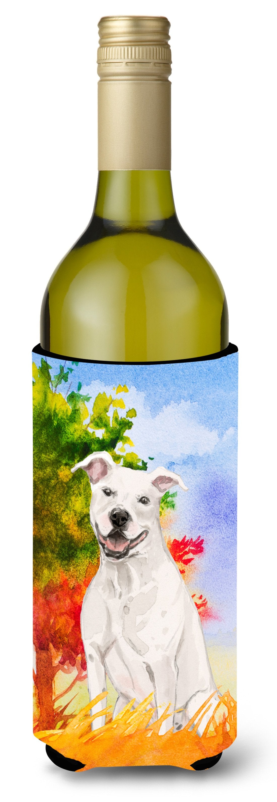 Fall White Staffie Bull Terrier Wine Bottle Beverage Insulator Hugger CK1961LITERK by Caroline&#39;s Treasures