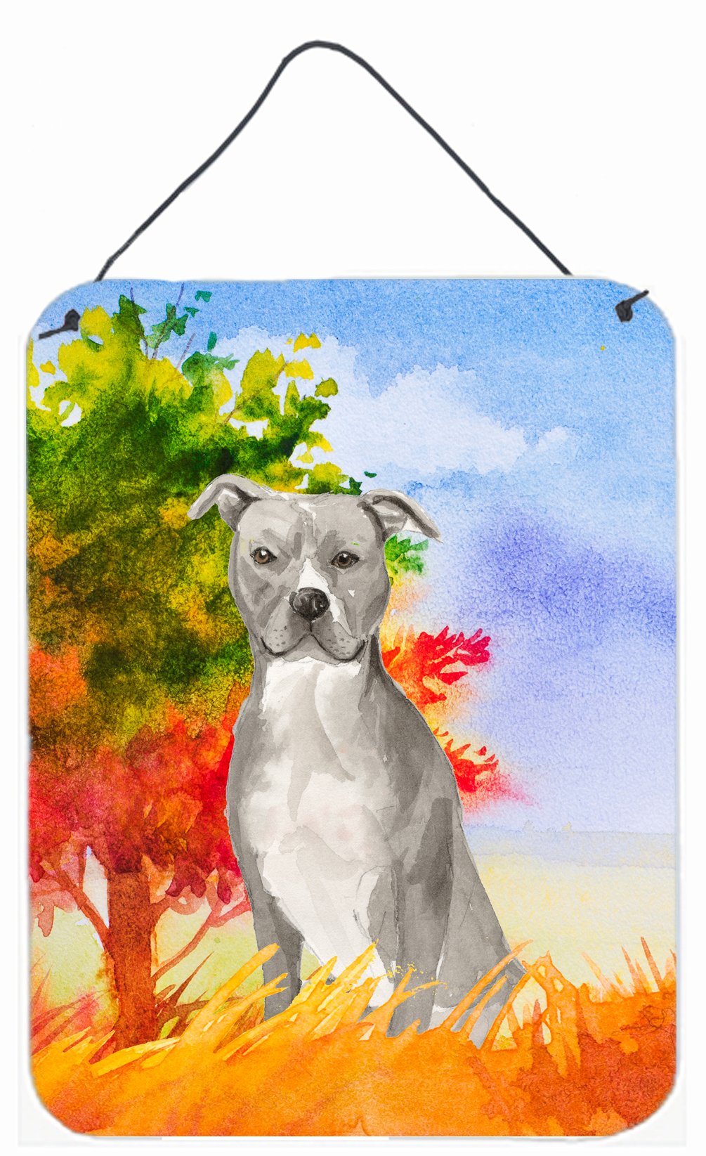 Fall Staffordshire Bull Terrier Wall or Door Hanging Prints CK1962DS1216 by Caroline&#39;s Treasures