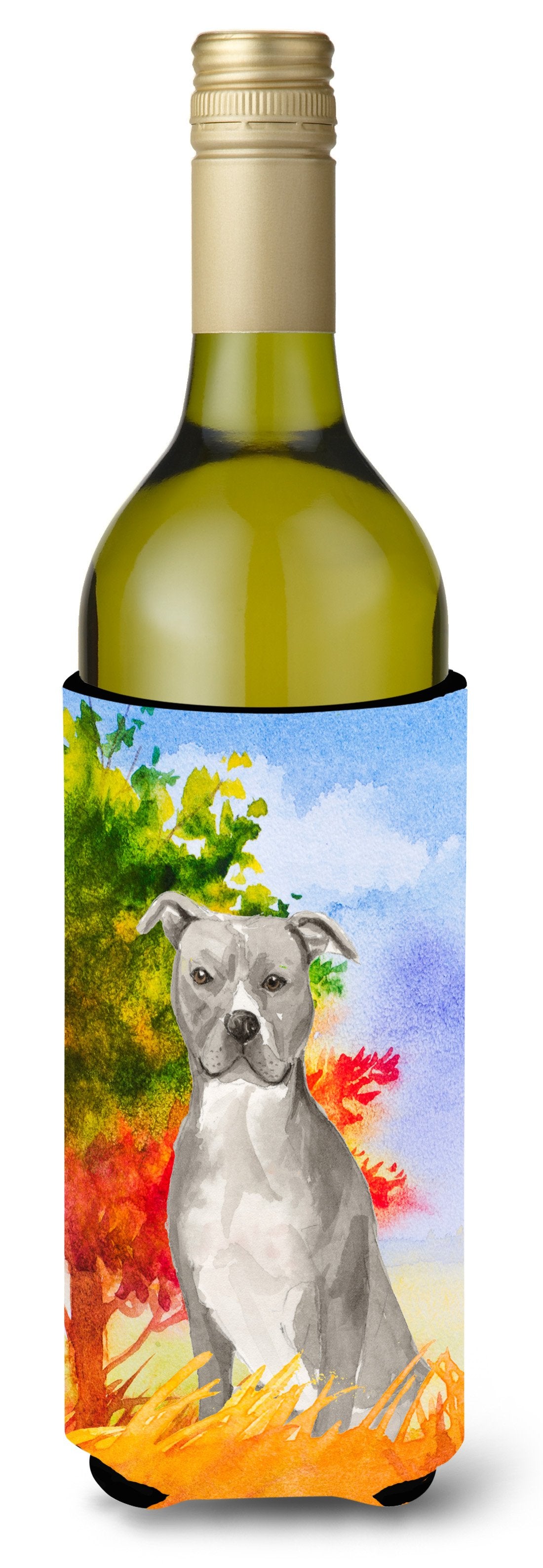 Fall Staffordshire Bull Terrier Wine Bottle Beverage Insulator Hugger CK1962LITERK by Caroline&#39;s Treasures