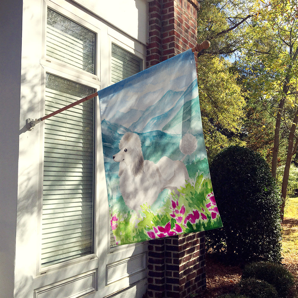 Mountian Flowers White Poodle Flag Canvas House Size CK1964CHF  the-store.com.
