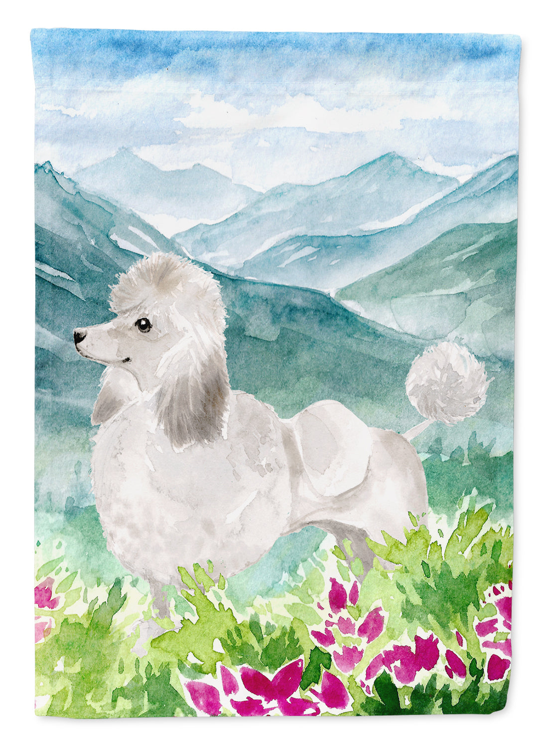 Mountian Flowers White Poodle Flag Canvas House Size CK1964CHF  the-store.com.