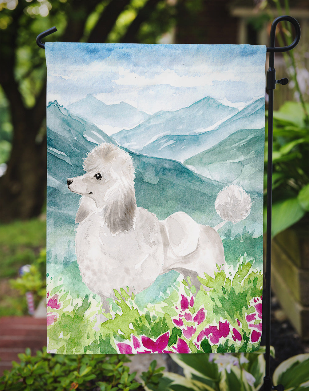 Mountian Flowers White Poodle Flag Garden Size CK1964GF  the-store.com.