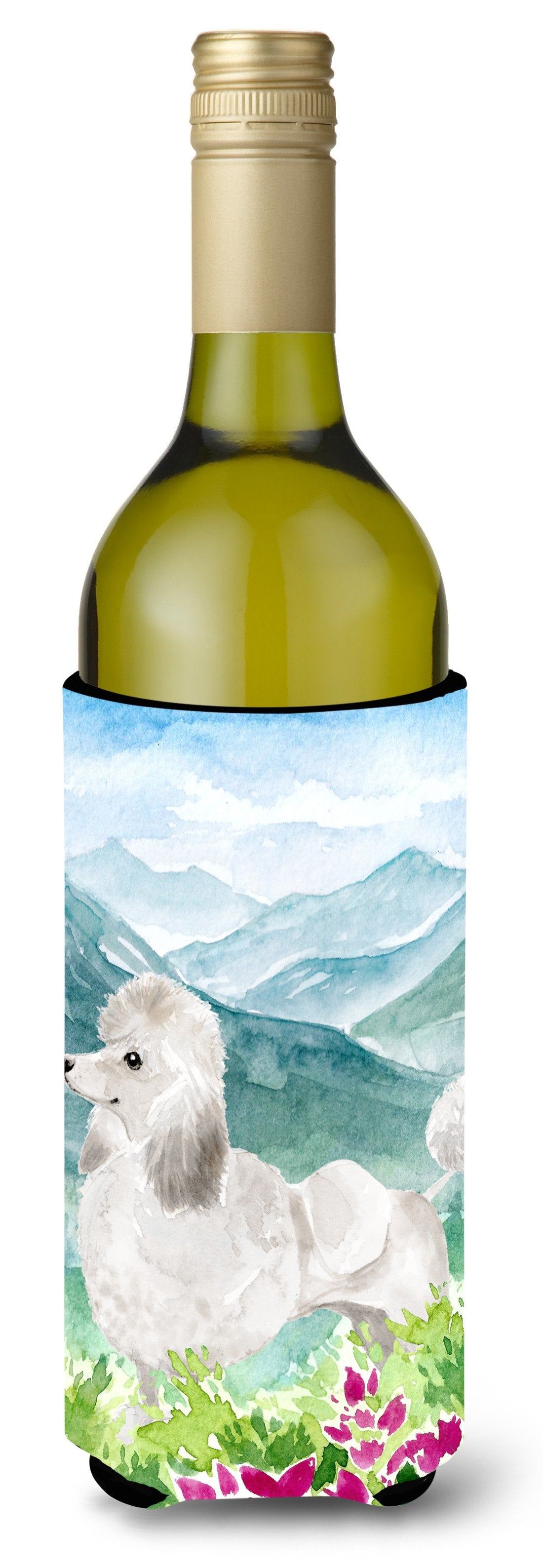 Mountian Flowers White Poodle Wine Bottle Beverage Insulator Hugger CK1964LITERK by Caroline&#39;s Treasures
