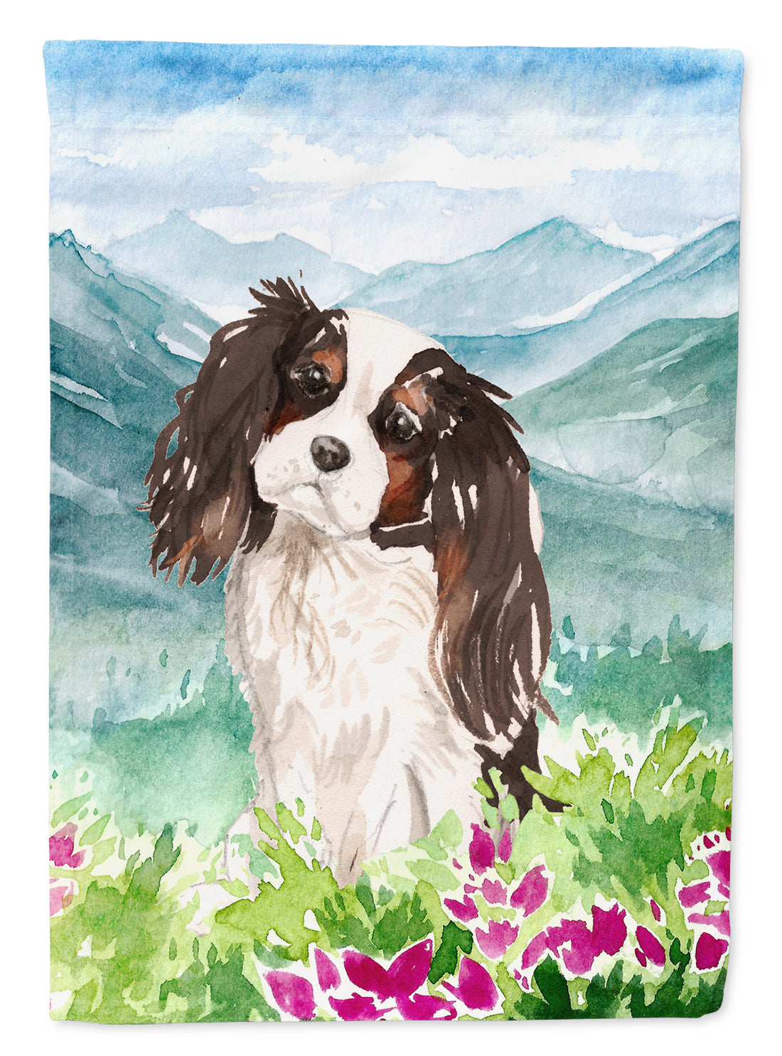 Mountian Flowers Tricolor Cavalier Spaniel Flag Canvas House Size CK1966CHF  the-store.com.