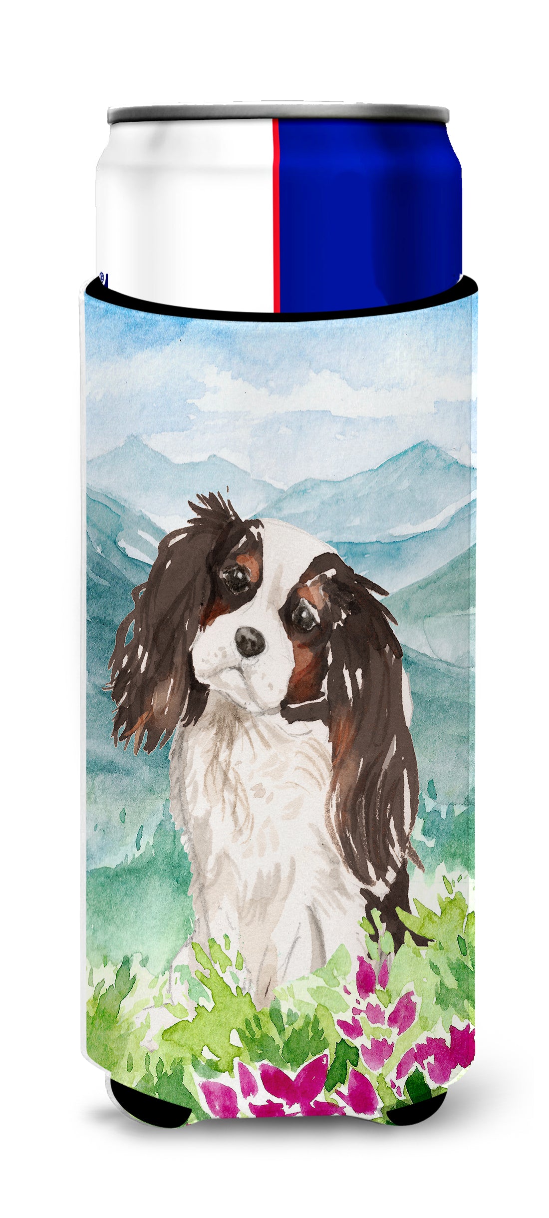 Mountian Flowers Tricolor Cavalier Spaniel  Ultra Hugger for slim cans CK1966MUK  the-store.com.