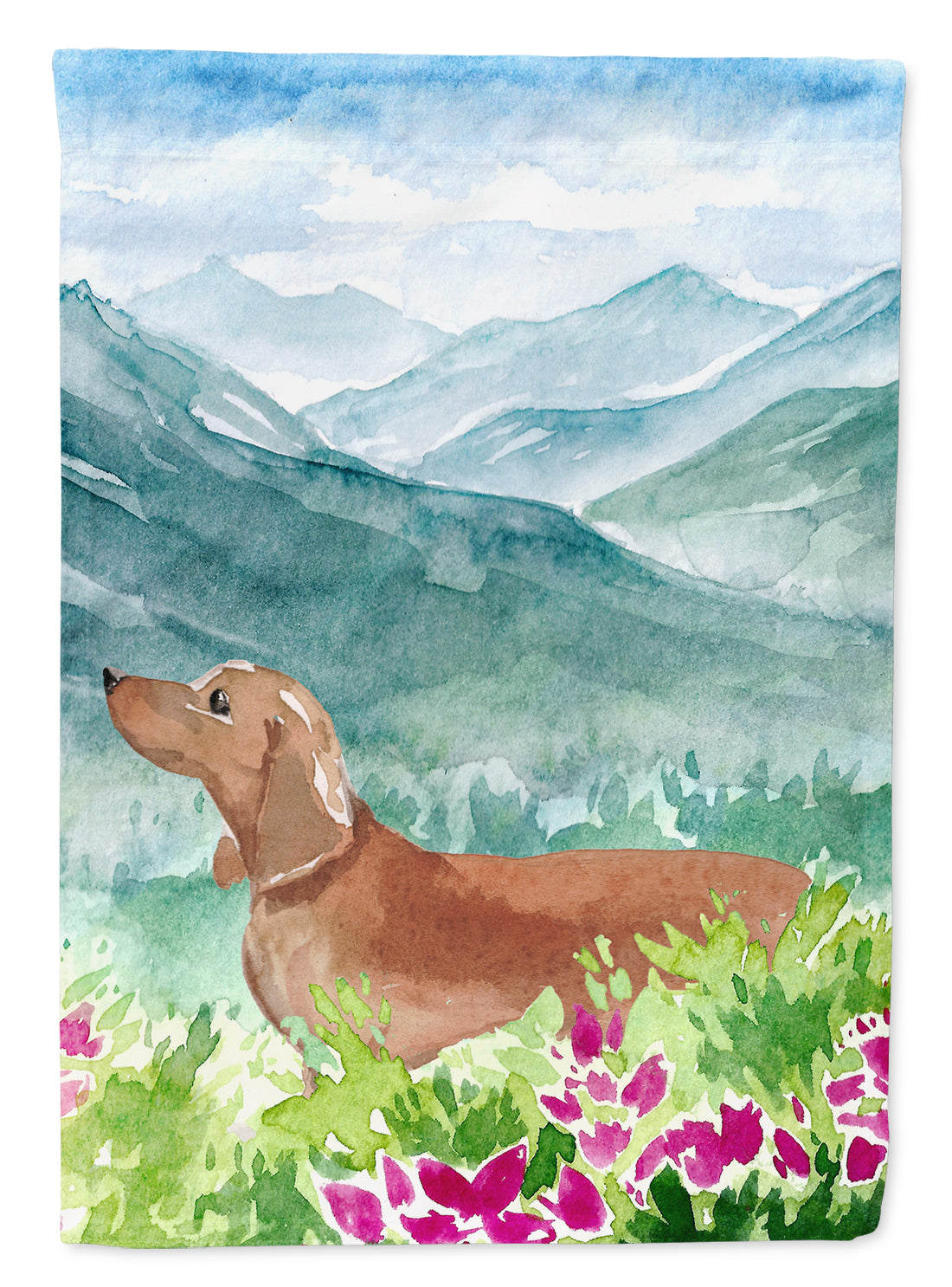 Mountian Flowers Red Dachshund Flag Canvas House Size CK1967CHF  the-store.com.