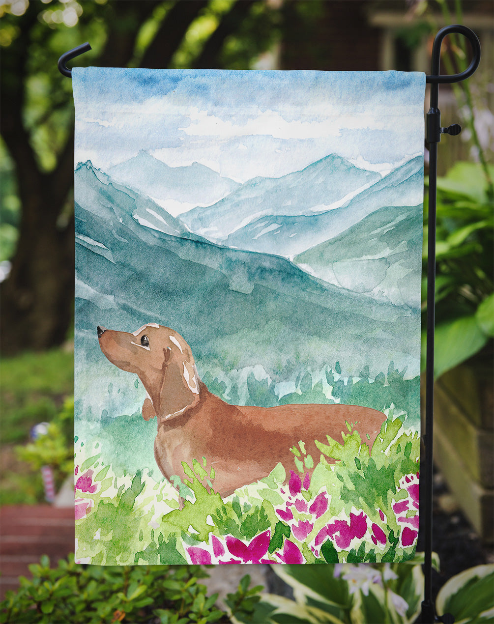 Mountian Flowers Red Dachshund Flag Garden Size CK1967GF  the-store.com.