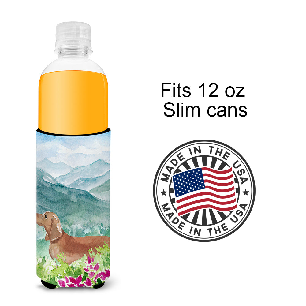 Mountian Flowers Red Dachshund  Ultra Hugger for slim cans CK1967MUK  the-store.com.