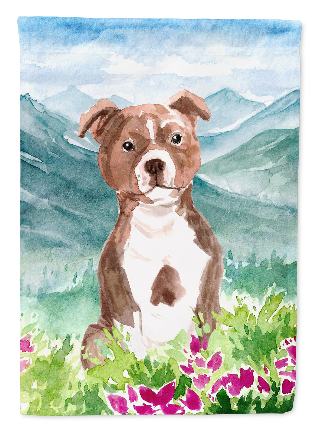 Mountian Flowers Red Staffordshire Bull Terrier Flag Canvas House Size CK1968CHF  the-store.com.