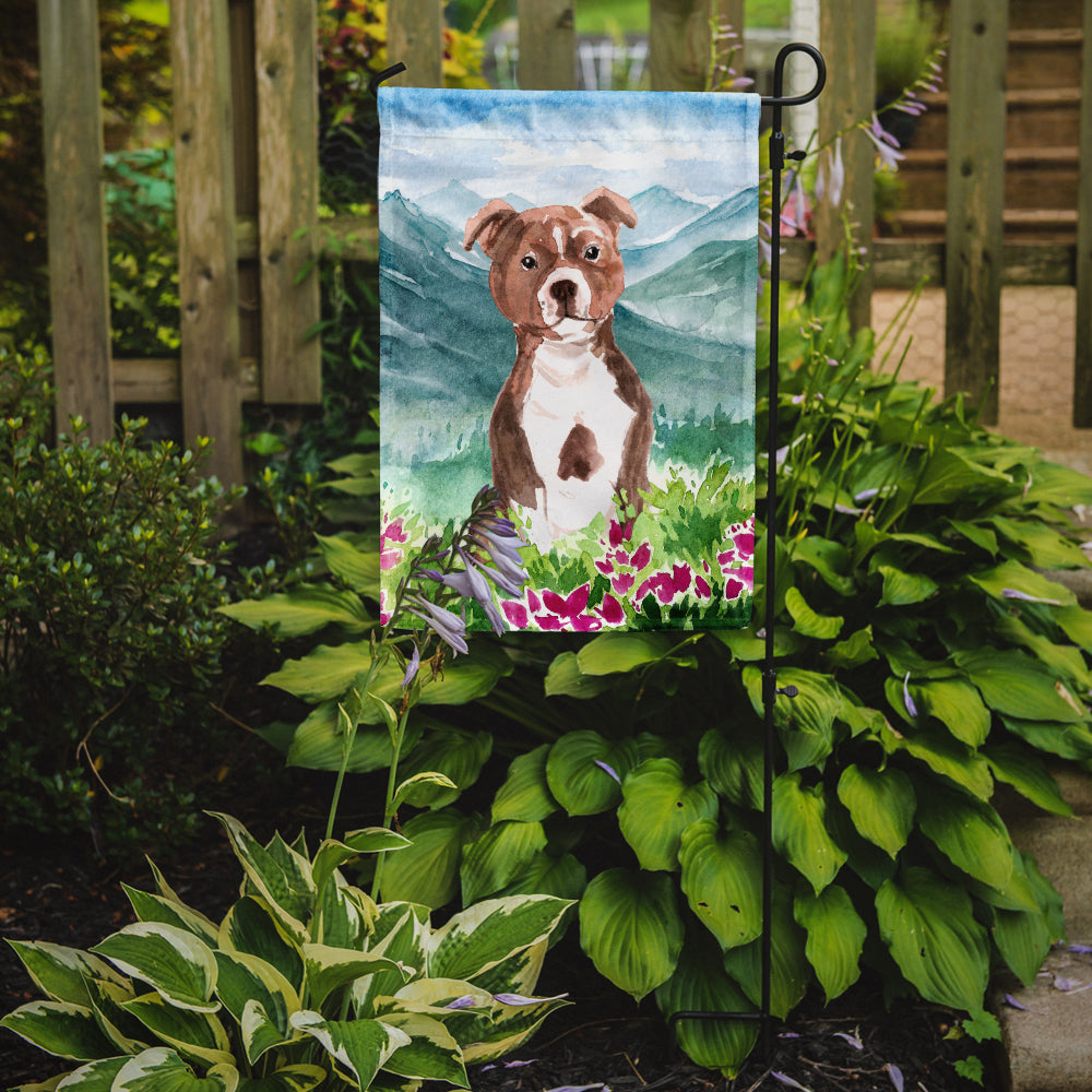 Mountian Flowers Red Staffordshire Bull Terrier Flag Garden Size CK1968GF  the-store.com.