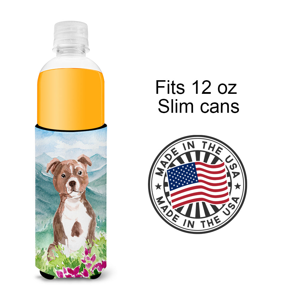 Mountian Flowers Red Staffordshire Bull Terrier  Ultra Hugger for slim cans CK1968MUK  the-store.com.