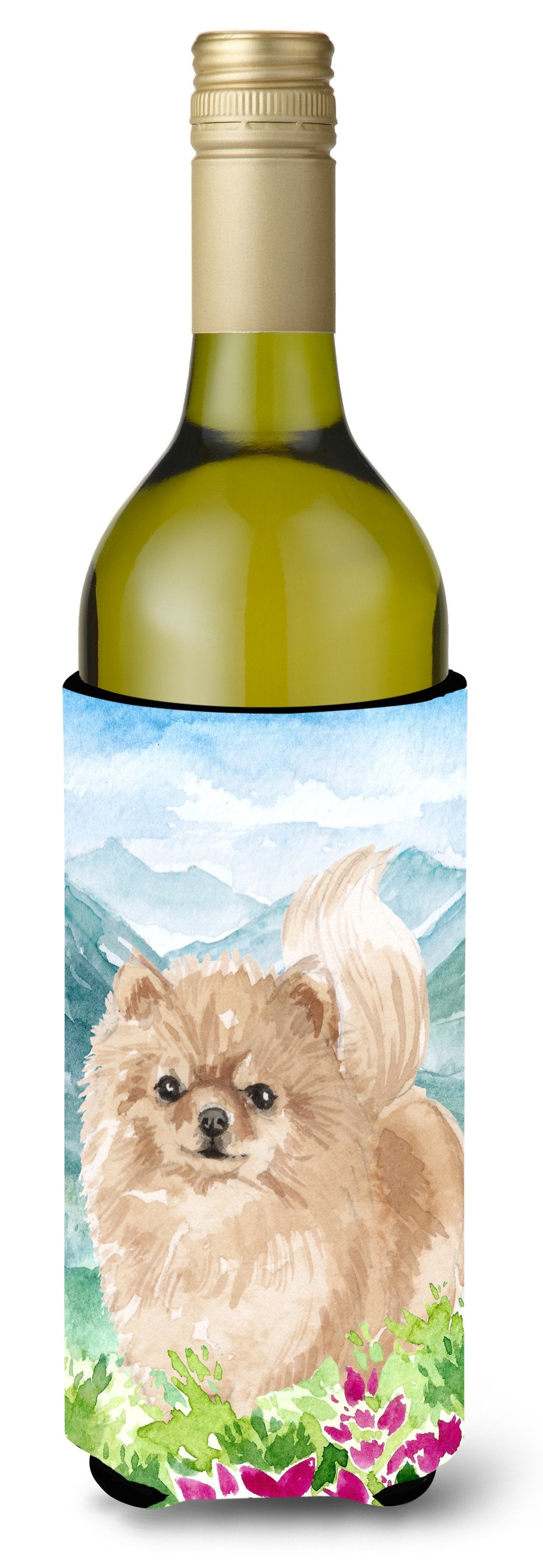 Mountian Flowers Pomeranian Wine Bottle Beverage Insulator Hugger CK1970LITERK by Caroline&#39;s Treasures