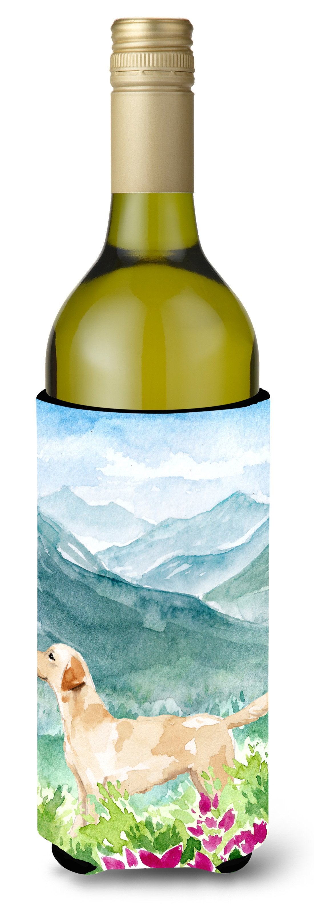 Mountian Flowers Yellow Labrador Wine Bottle Beverage Insulator Hugger CK1973LITERK by Caroline&#39;s Treasures