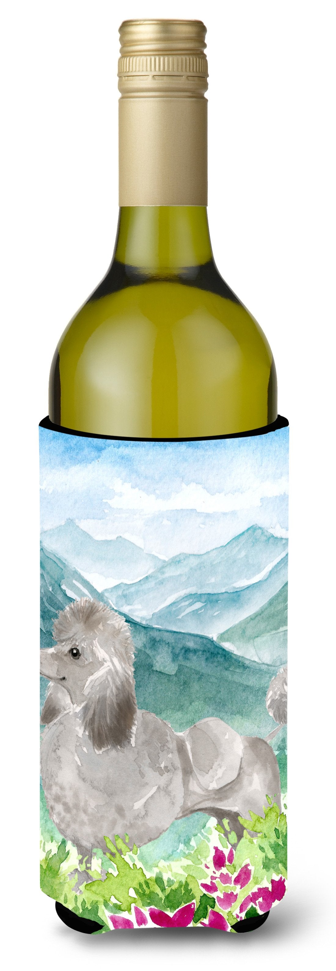 Mountian Flowers Silver Poodle Wine Bottle Beverage Insulator Hugger CK1975LITERK by Caroline&#39;s Treasures