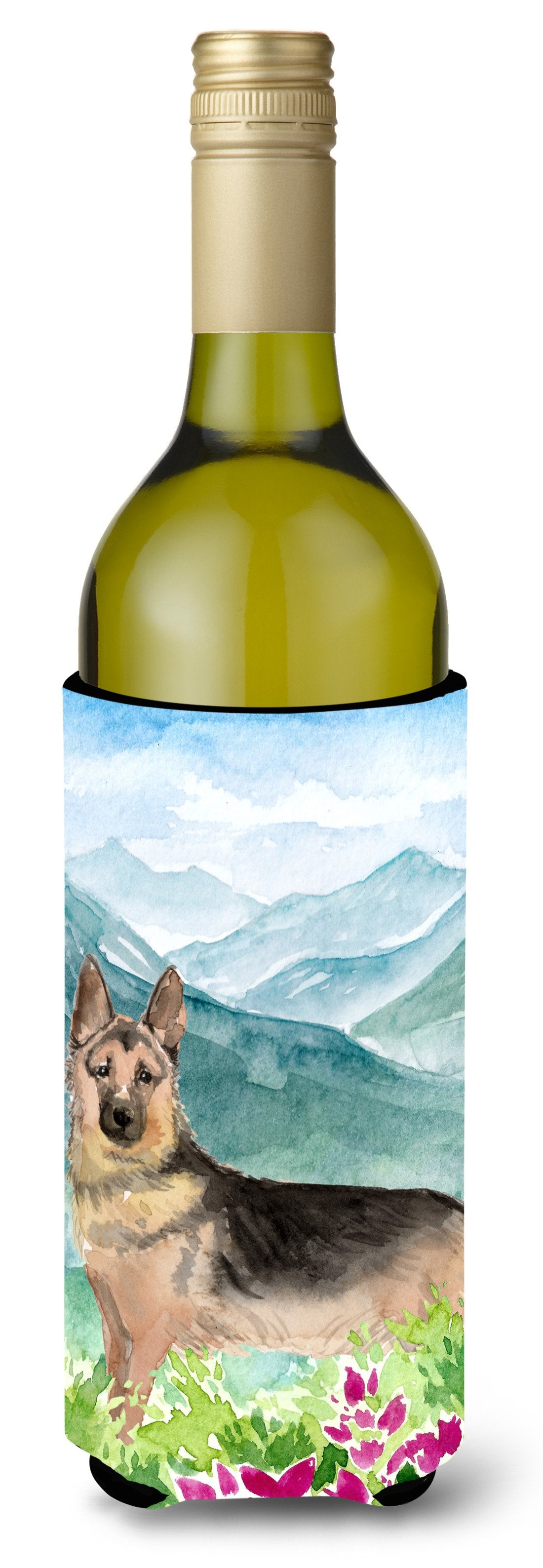 Mountian Flowers German Shepherd Wine Bottle Beverage Insulator Hugger CK1977LITERK by Caroline&#39;s Treasures