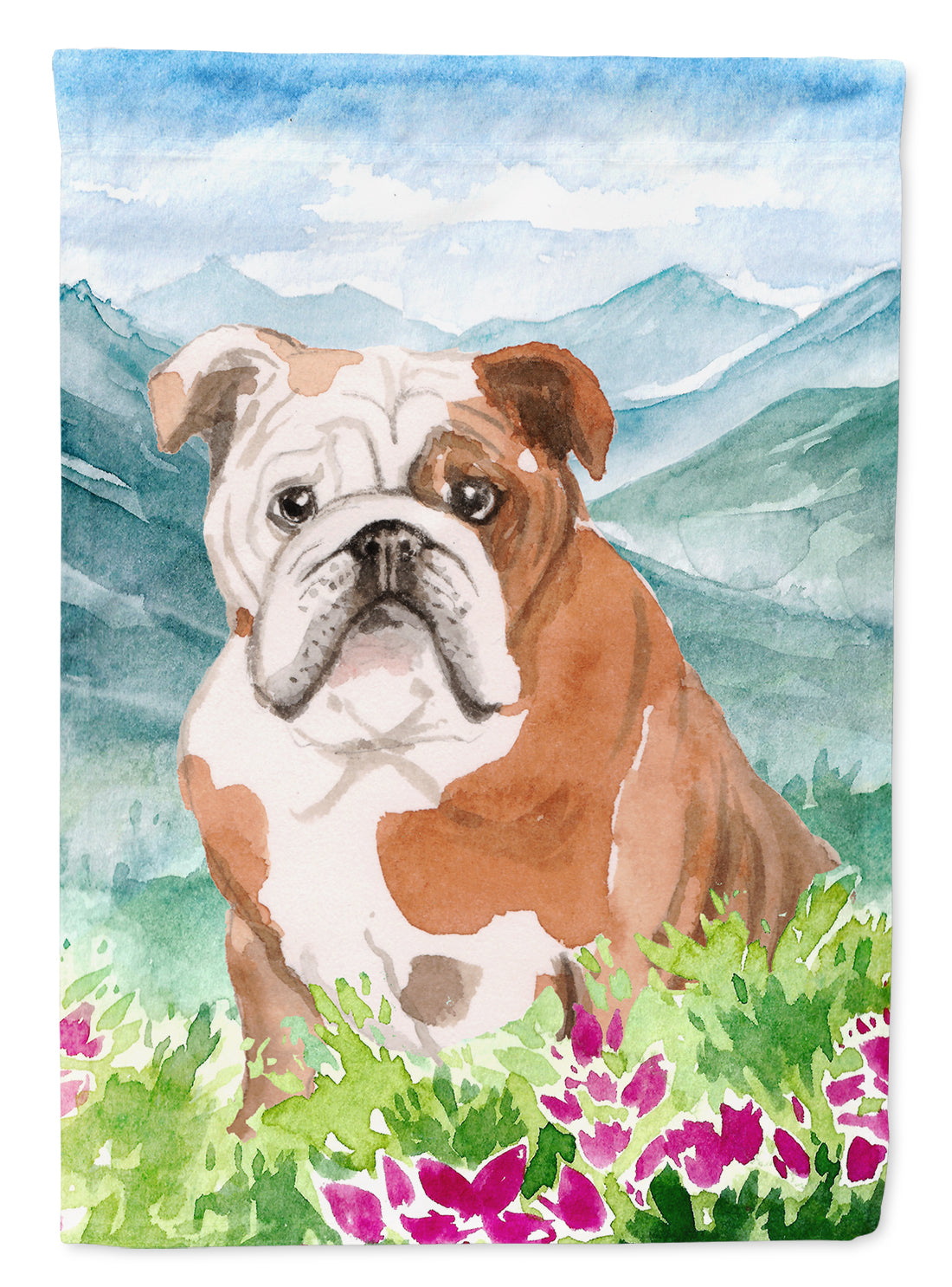 Mountian Flowers English Bulldog Flag Canvas House Size CK1979CHF  the-store.com.
