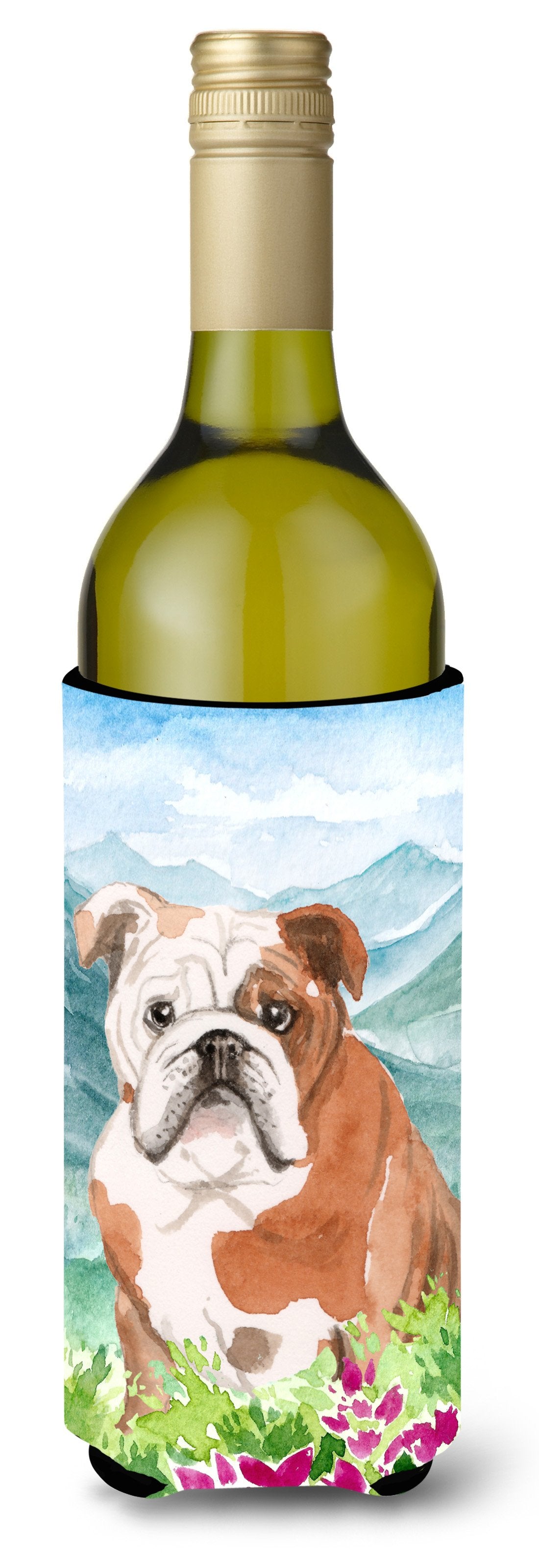 Mountian Flowers English Bulldog Wine Bottle Beverage Insulator Hugger CK1979LITERK by Caroline&#39;s Treasures