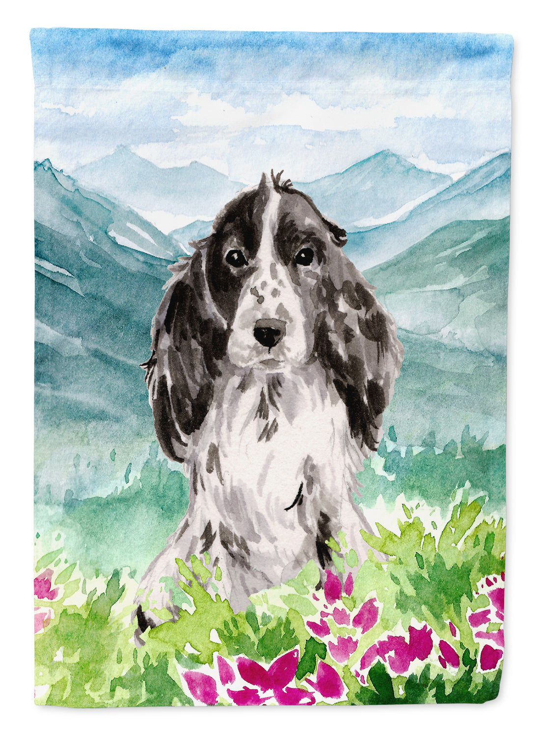 Mountian Flowers Black Parti Cocker Spaniel Flag Canvas House Size CK1982CHF  the-store.com.