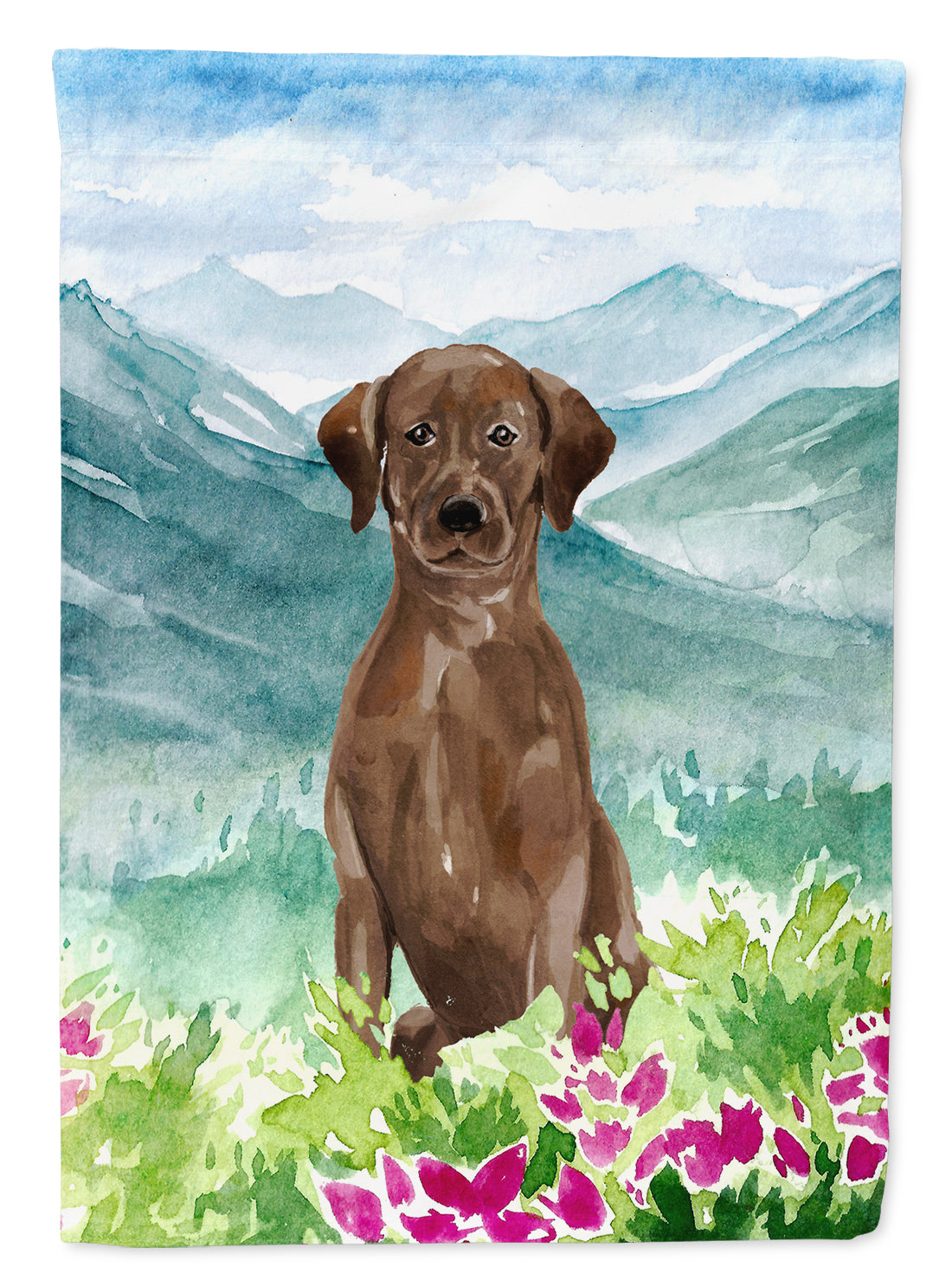 Mountian Flowers Chocolate Lab Flag Canvas House Size CK1986CHF  the-store.com.