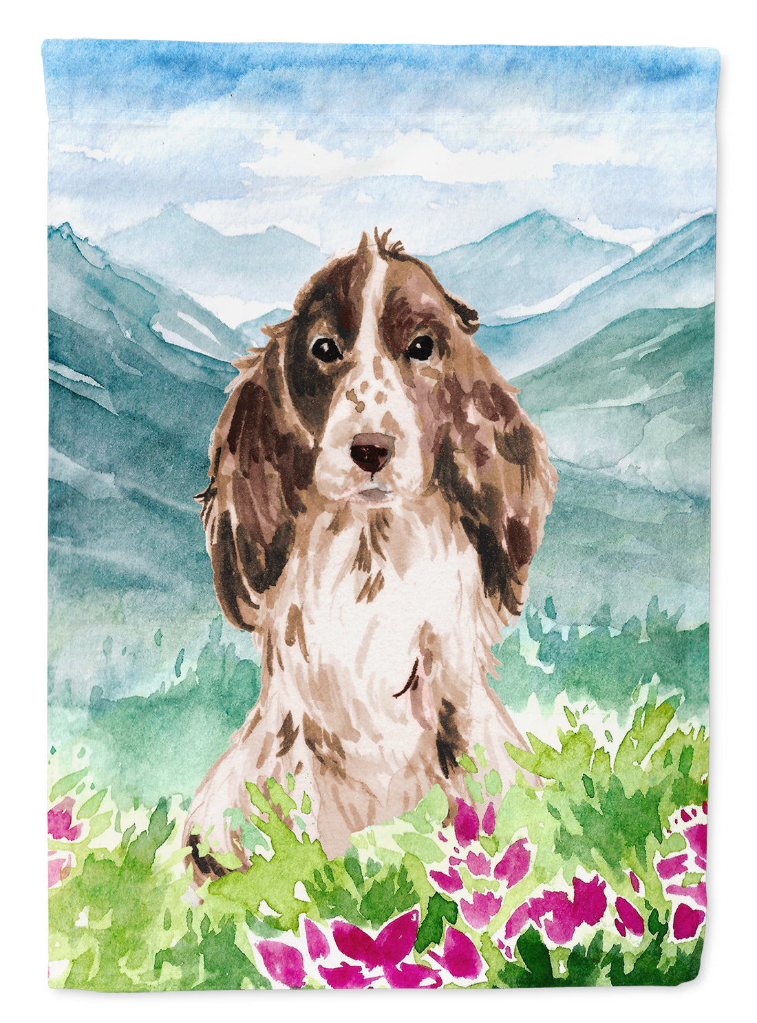 Mountian Flowers Chocolate Parti Cocker Spaniel Flag Canvas House Size CK1987CHF