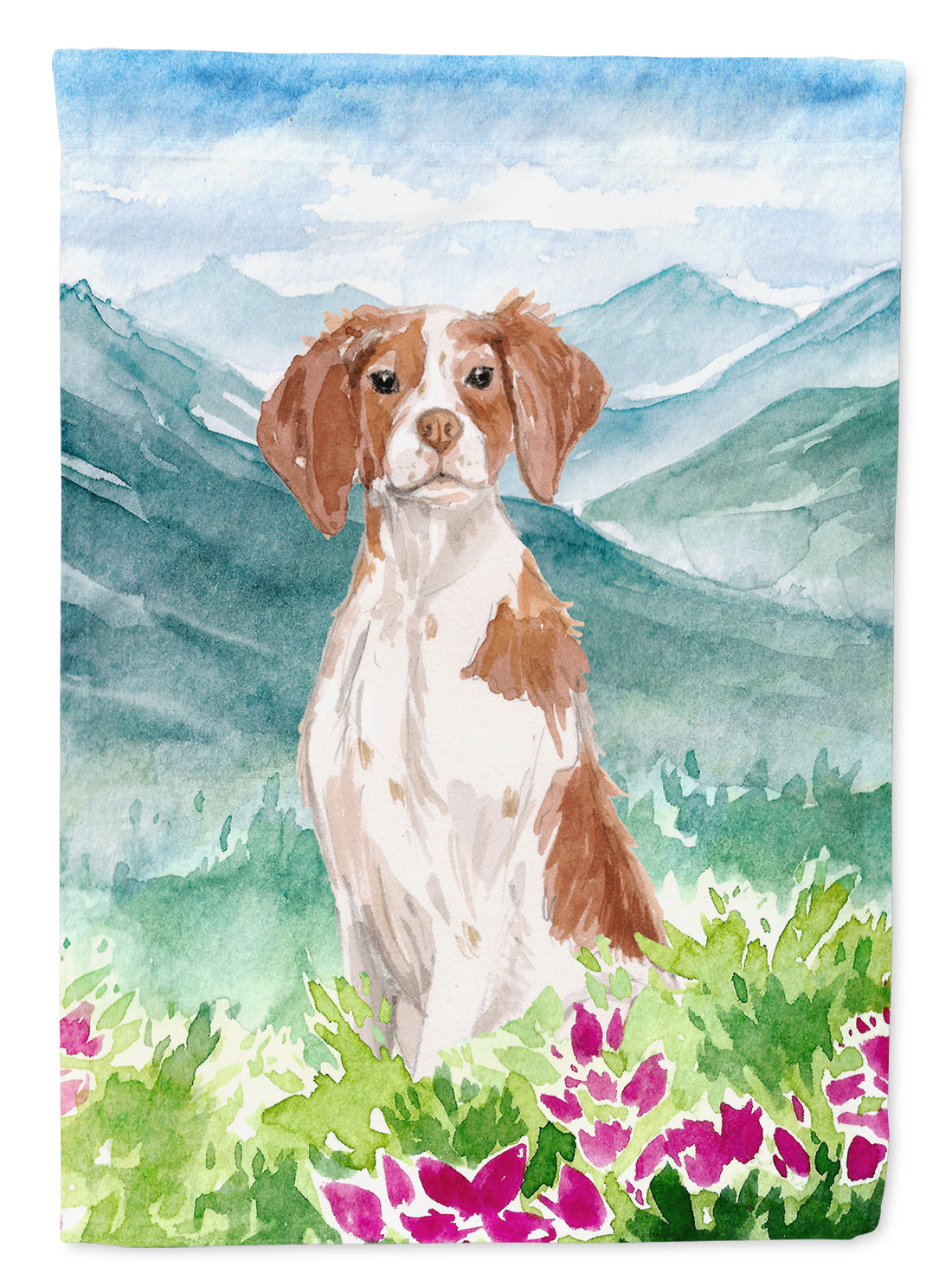 Mountian Flowers Brittany Spaniel Flag Canvas House Size CK1989CHF